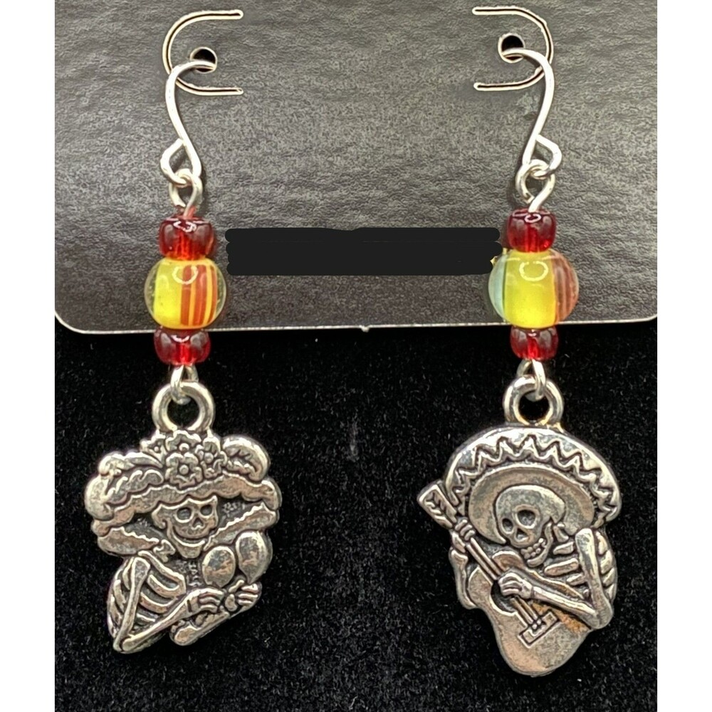 Handmade Dia De Los Muertos Calaveras & Glass Bead Earrings by Neanie-Bot